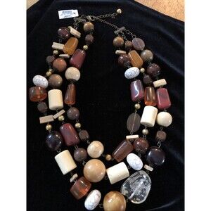 Chunky Boho multibead layered faux amber  layered ethnic necklace